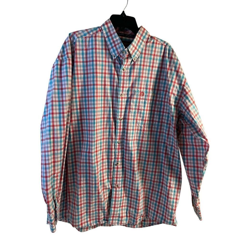 Wrangler George Strait button down xxl shirt red/teal long sleeved rn#130273‎